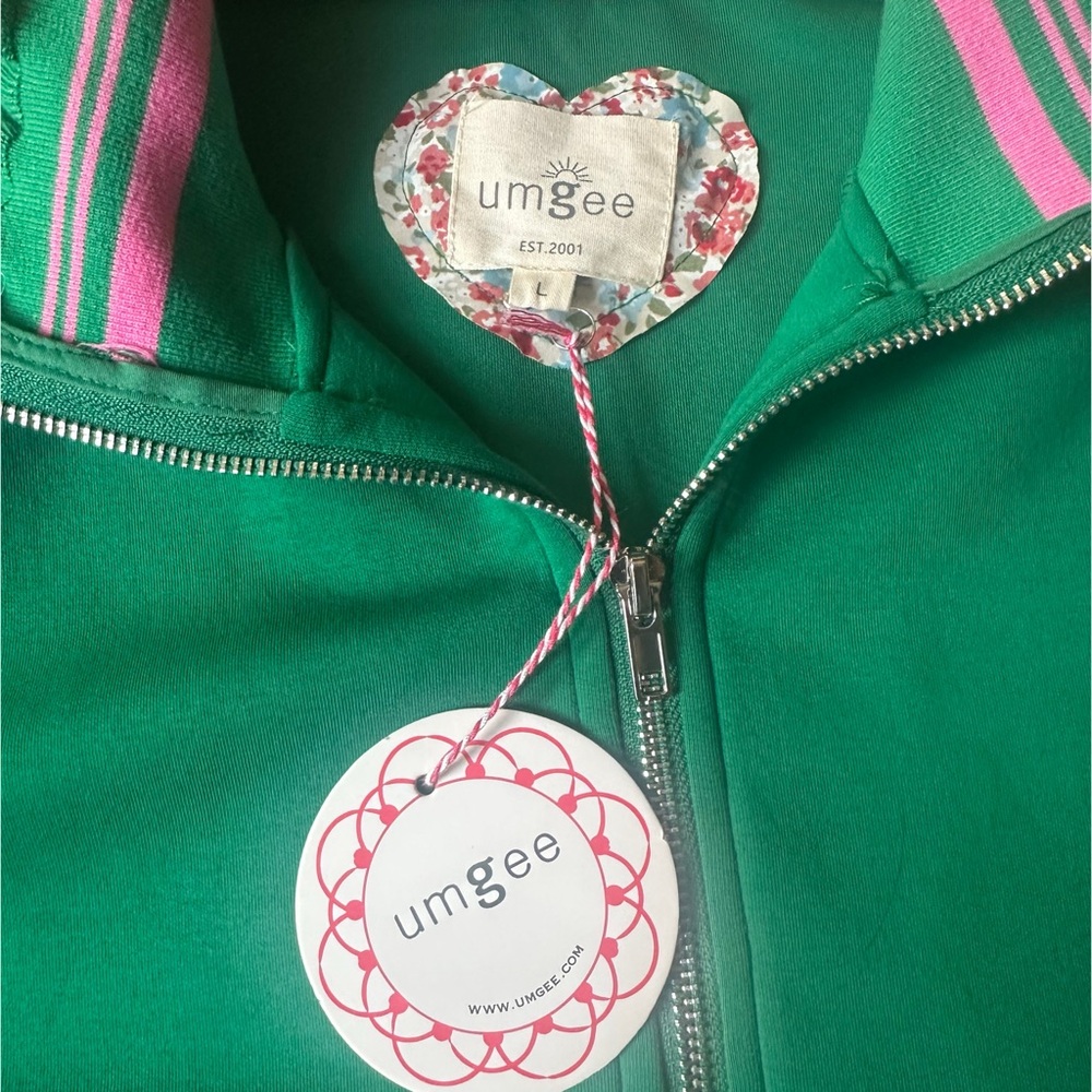 Umgee Half Zip Pullover Top Green Pink Striped Collar Oversized Large - Picture 4 of 11